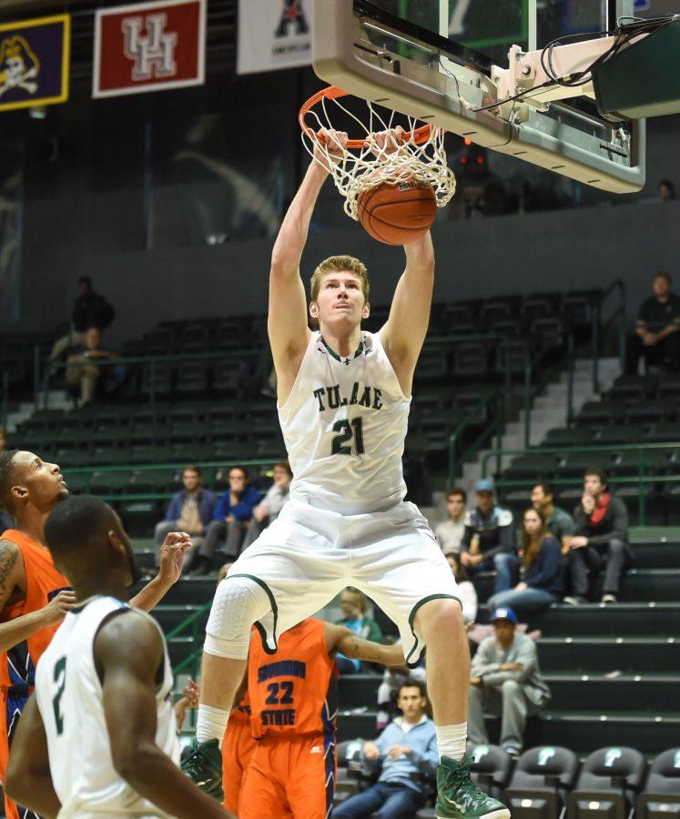 Freshman center Dylan Osetkowski slams home a dunk in the 75-67 win against Savannah State in Devlin Fieldhouse on Dec. 16. Osetkowski averages 6.7 points off 60 percent shooting and 4.7 rebounds per game.  