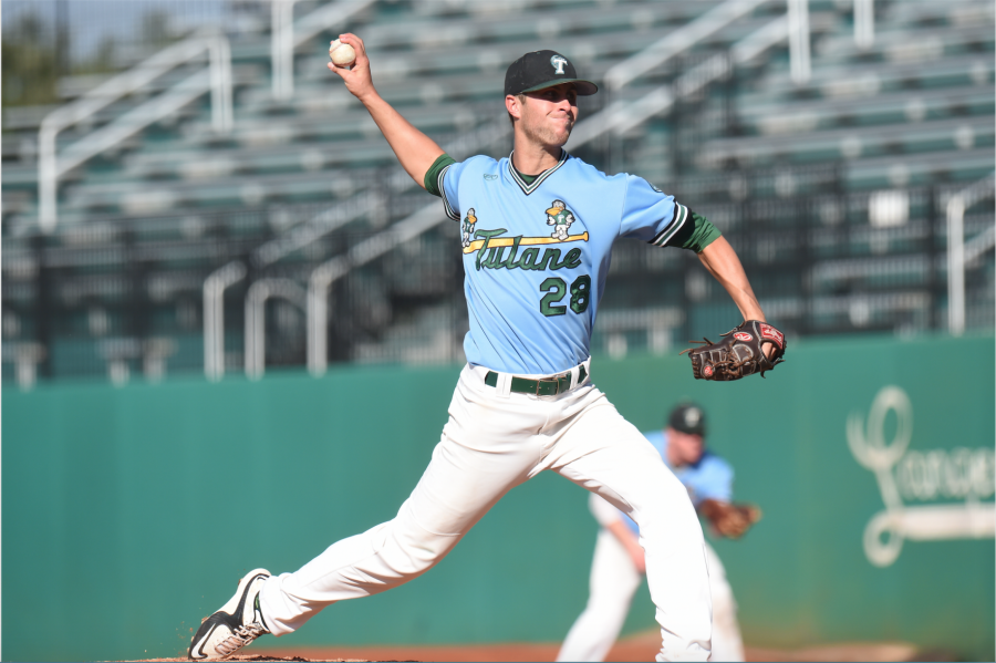 Redshirt senior pitcher Alex Massey pitches six innings for an 8-4 win against the green team in the fall ball world series on October 28 in Turchin Stadium.
