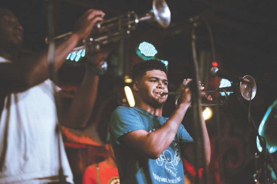 Junior Aurélien Barnes performs as the youngest member of New Breed Brass Band for the groups weekly gig at Blue Nile on Frenchmen Street. 