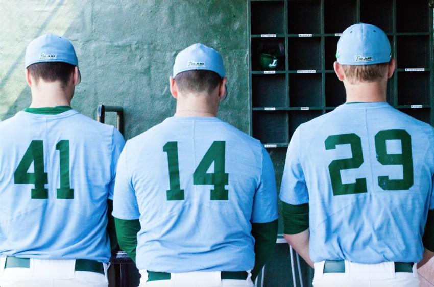 Redshirt senior Christian Colletti, 41; redshirt junior J.P. France, 14 and freshman Chase Solesky, 29 are three of 17 players on the roster listed as pitchers for the Green Wave. 