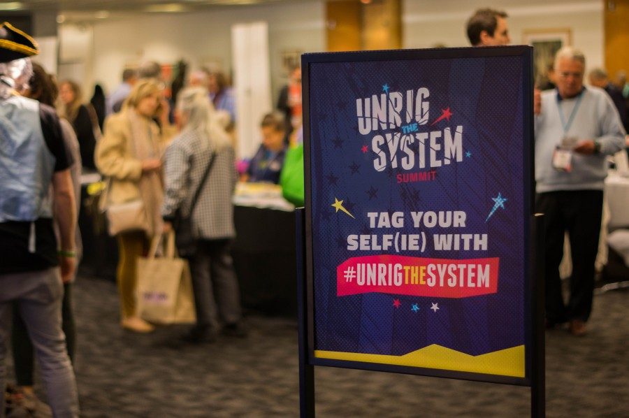 Unrig the System Summit attendees were invited to take a selfie and promote their attendance at the event, which was created by Represent.us.