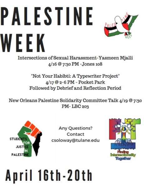 SJP, SAPHE and FIT will co-host Palestine Week from April 16 to April 19.