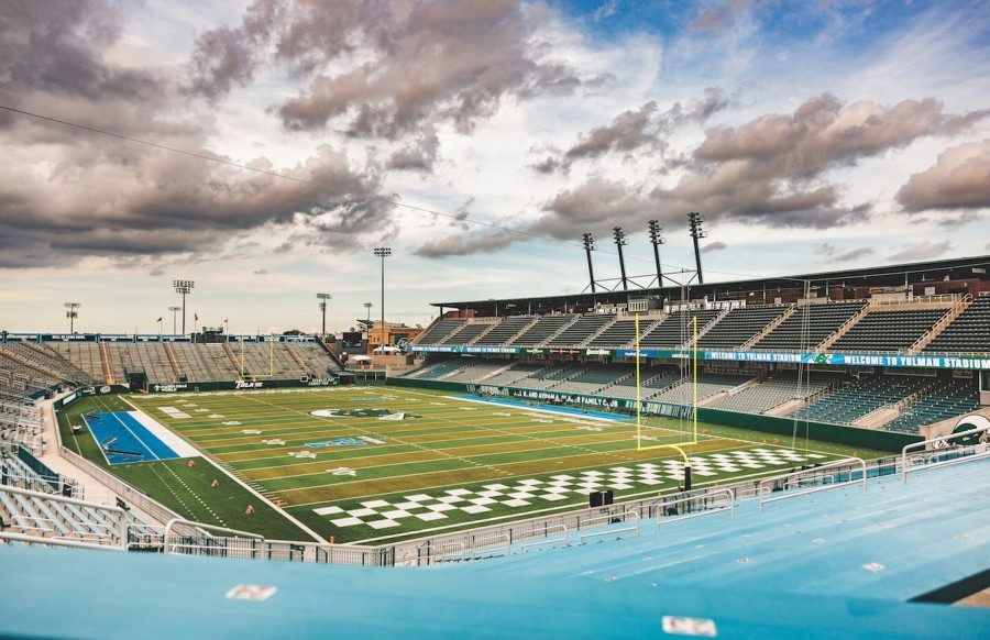 The bleachers of Yulman Stadium sit empty. Some Green Wave fans are disappointed with the student body for its low attendance during football games.