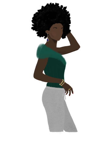 outline of a woman wearing a fancy shirt and sweatpants