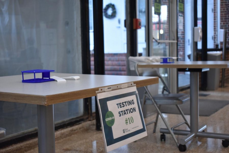 A Feb. 3 photograph of a COVID-19 testing station in Patterson Hall.