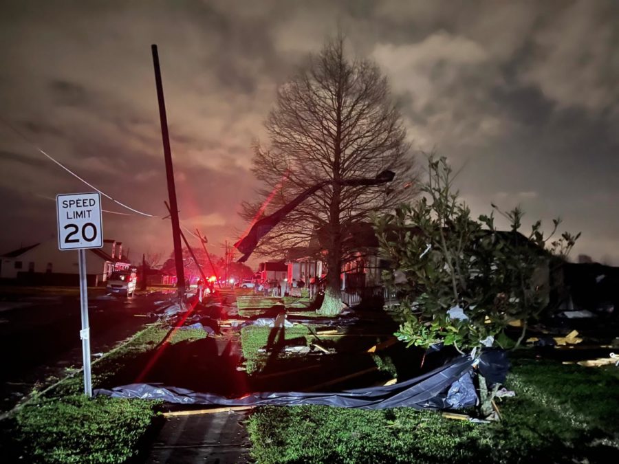 A power line down in Arabi after the devastating tornado struck just outside New Orleans.