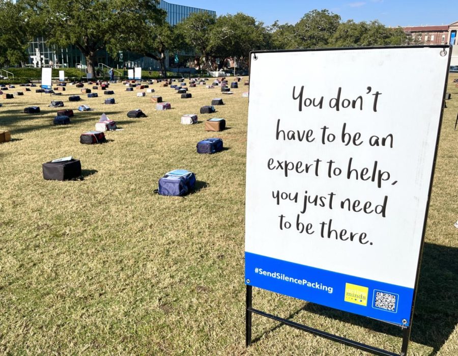 Active Minds, a nonprofit mental health organization, hosted the Send Silence Packing exhibit on the Berger Family Lawn Wednesday in an effort to prevent suicide and promote mental health awareness. 