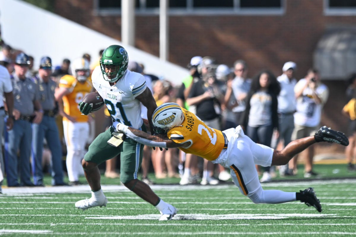 Running back Makhi Hughes breaks a tackle against Southern Miss on Saturday Sept. 16, 2023. 