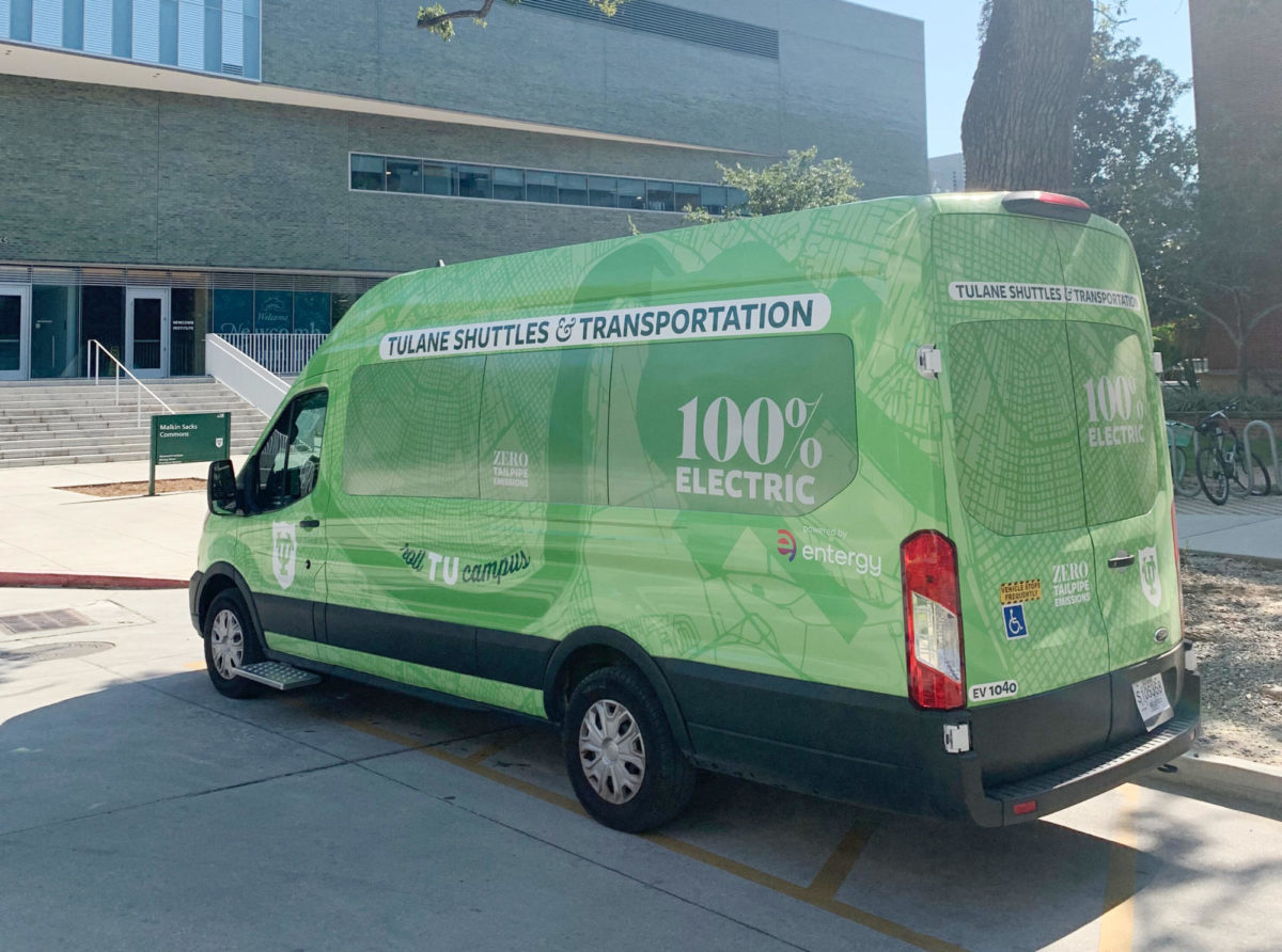 The nine new electric shuttles on campus produce zero tailpipe emissions. 