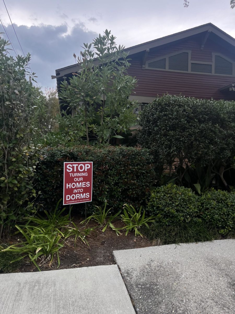Similar signs against the conversion of homes to student housing can be found throughout the neighborhoods around campus. 
