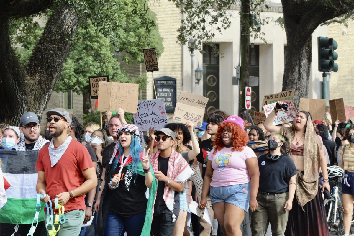 Tulane and Loyola students marched on St. Charles Avenue during a national walkout in support of Palestine on Thursday, Nov. 9, 2023. 