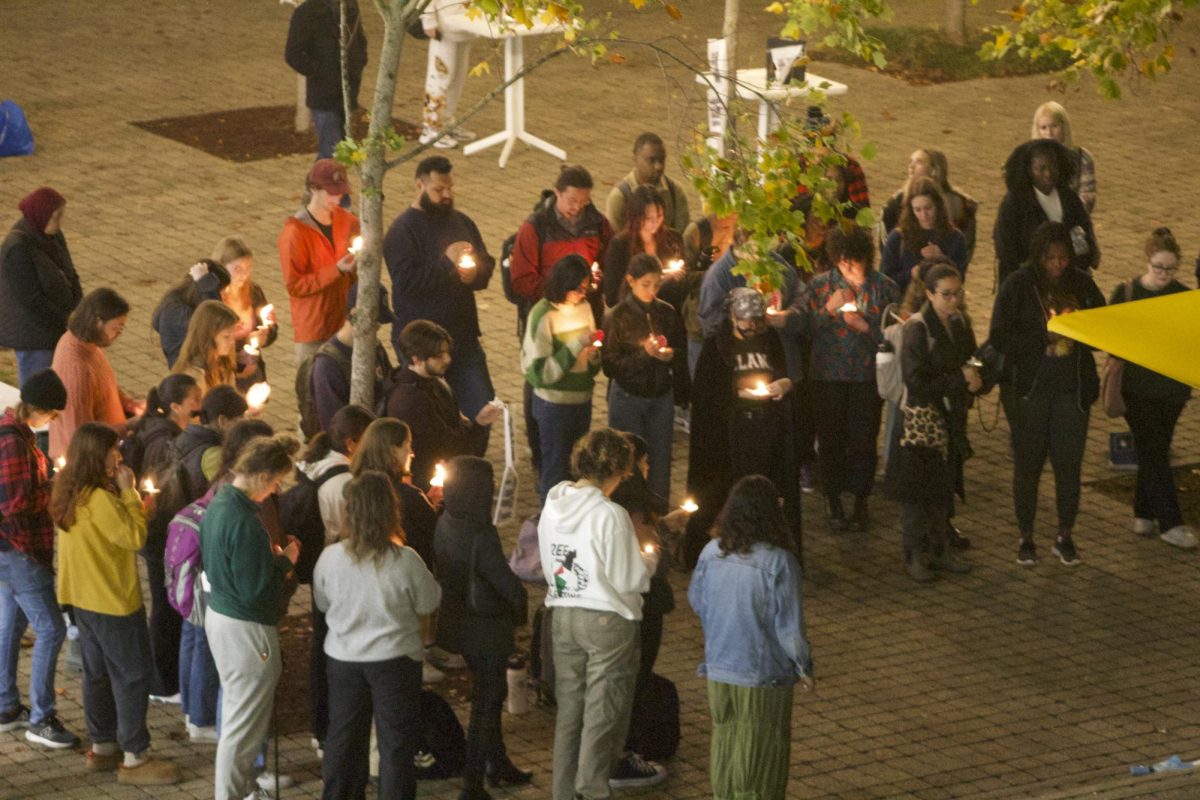 Students gathered on Wednesday for a vigil to mourn Palestinian deaths.