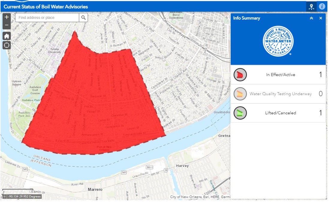 SWBNO+issued+a+large+precautionary+boil+water+advisory+for+Uptown+and+Audubon+areas.