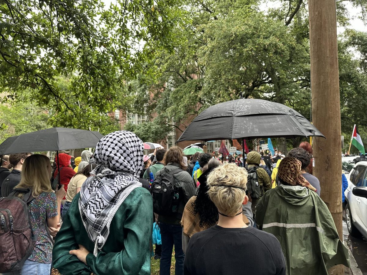 Dozens of pro-Palestine protestors gathered 5 p.m. Monday at Tulane University. 