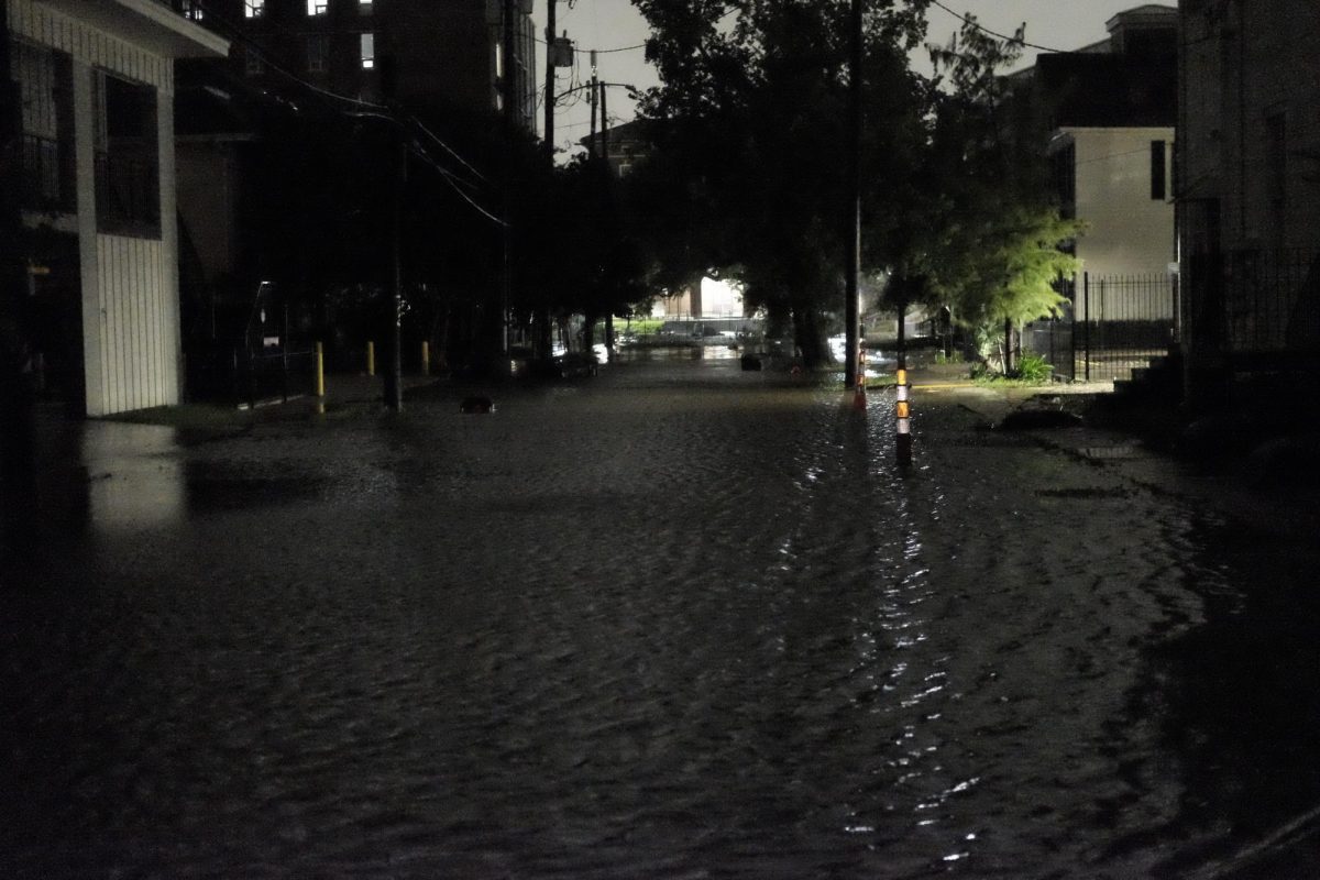 A street on Tulane's campus is left flooded after the storm.