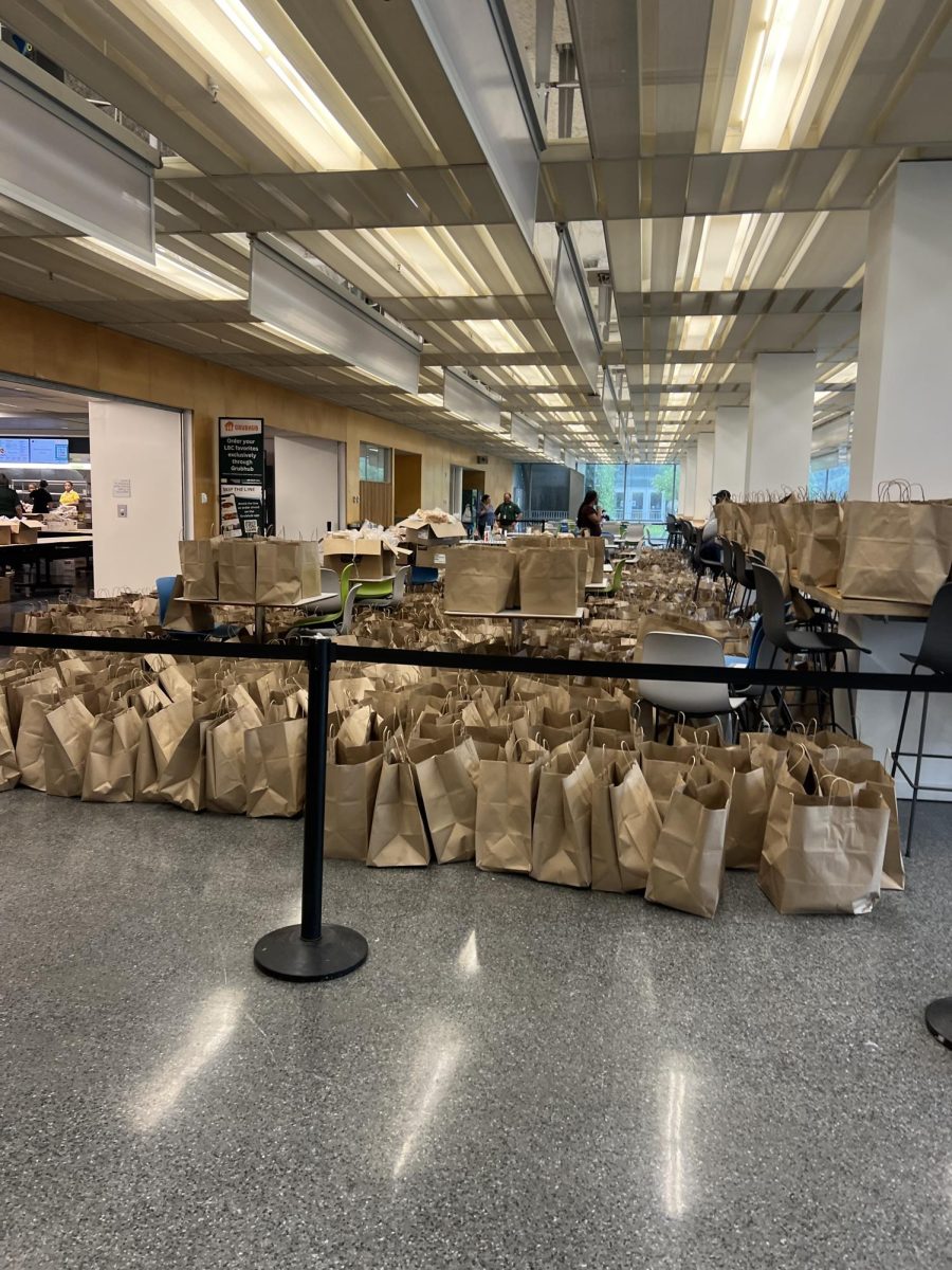 Students living on campus had the option to pick up a hurricane preparedness meal bag from the LBC before Hurricane Francine made landfall. 