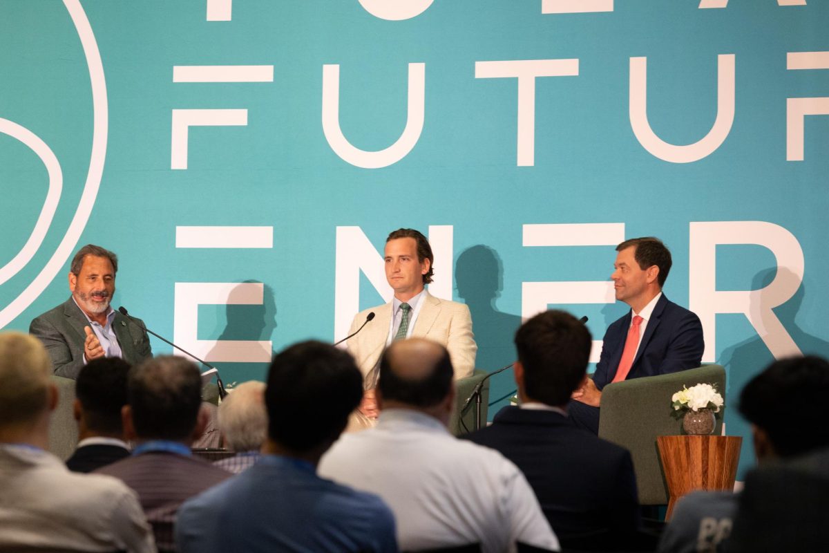 Casey Herman moderates a panel between Stephen Swiber and Luke Bolar.