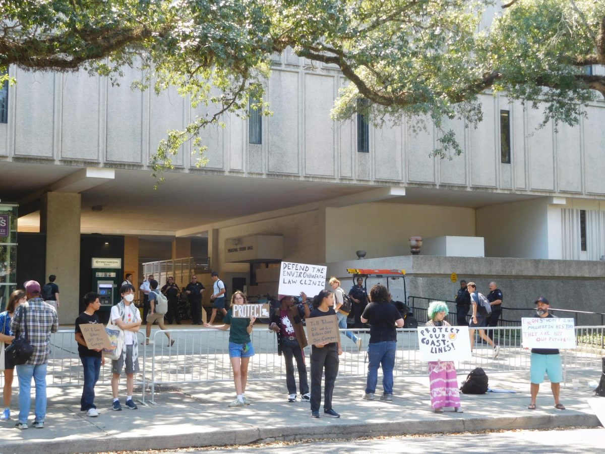 Protesters gathered on Freret Street.