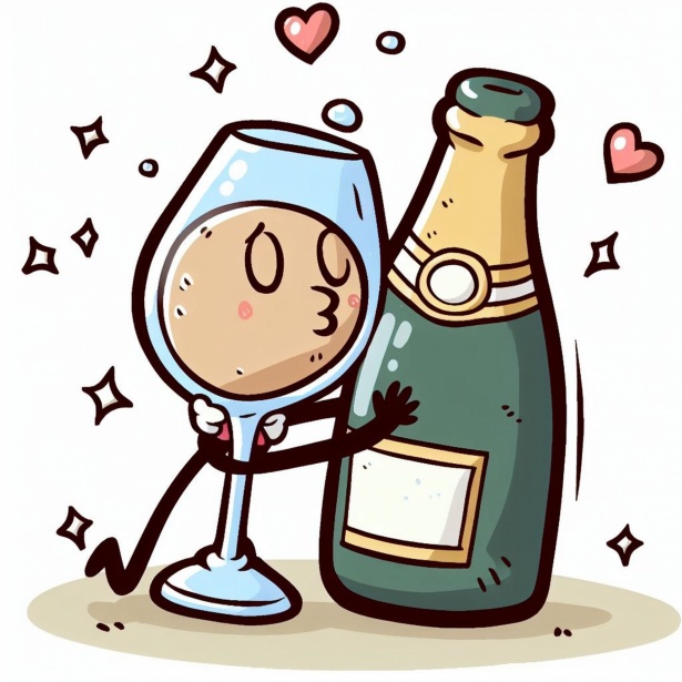 Graphic of champagne bottle.