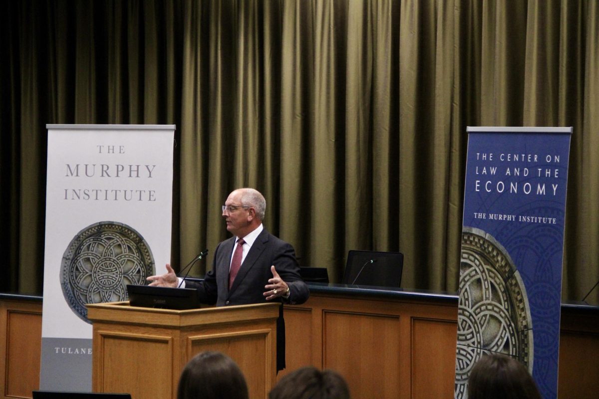 Former Governor John Bel Edwards visited Tulane last month to speak on the insurance crisis in Louisiana at a forum in the law school.