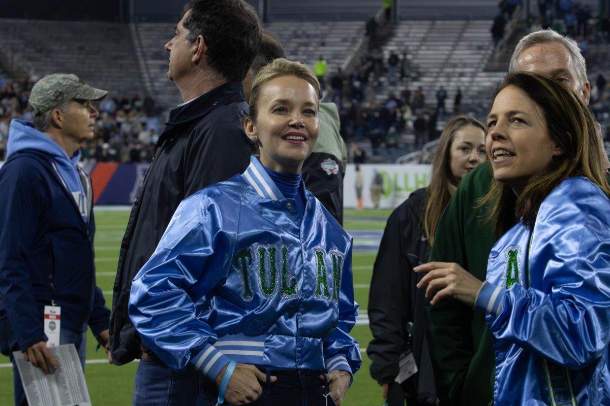 Then mayor-elect Helena Moreno stands on the sidelines before the American Conference championship game