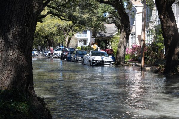 Audubon Street is flooded following a water main break.