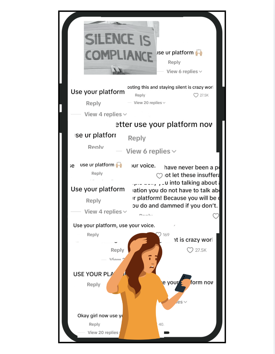 Image of comments urging influencer to speak out.