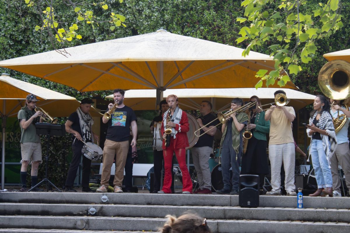 The Hanoun Brass Band plays at the Here We Shall Stay festival in Pocket Park